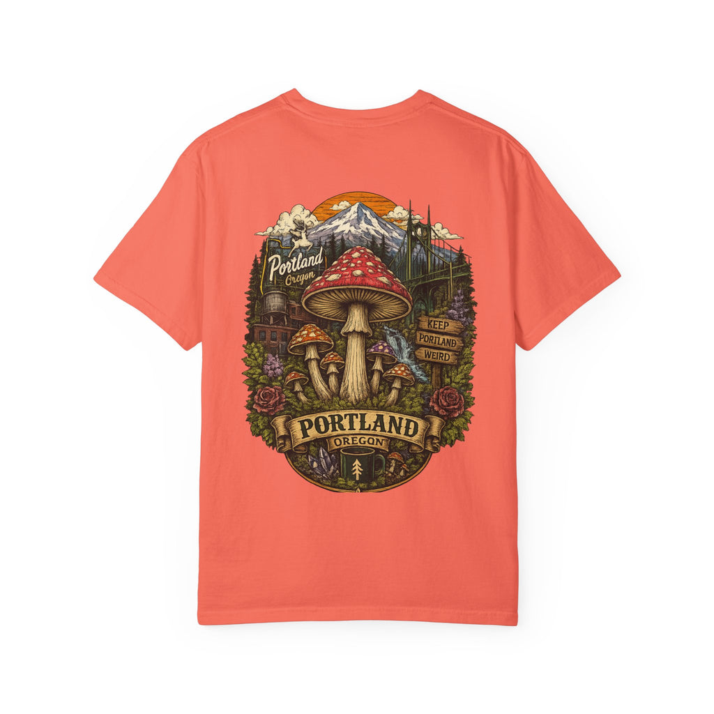 City: Portland Mushroom Graphic T-Shirt — Vintage Forest Amanita Design