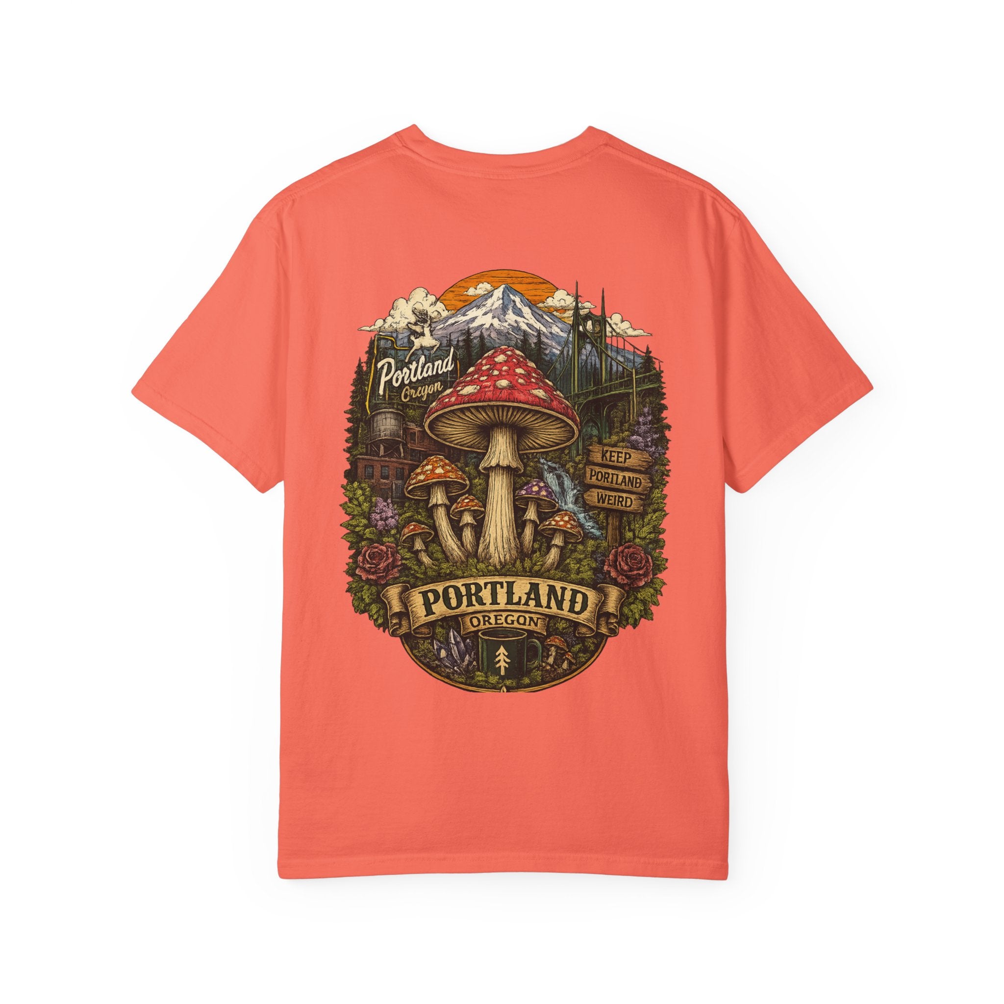 City: Portland Mushroom Graphic T-Shirt — Vintage Forest Amanita Design