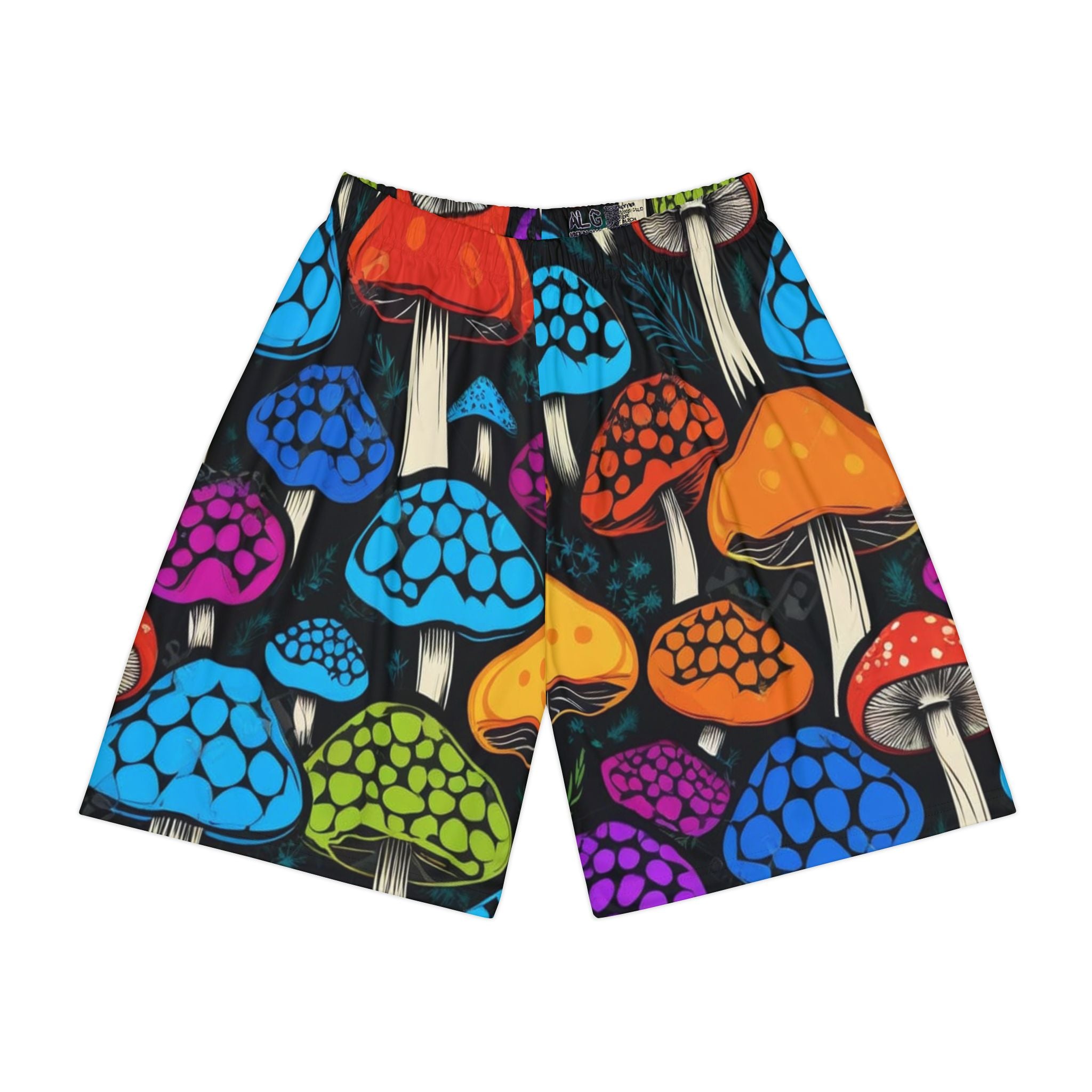 Pantalones Cortos Deportivos con Estampado de Champiñones — Estampado psicodélico colorido en toda la prenda