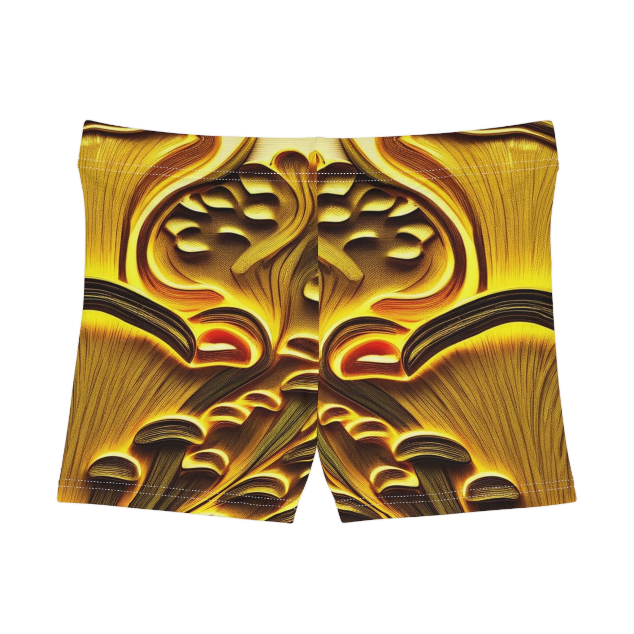 Golden Glow Mushroom Activewear Shorts – Fungi Flow Women's Workout Shorts
