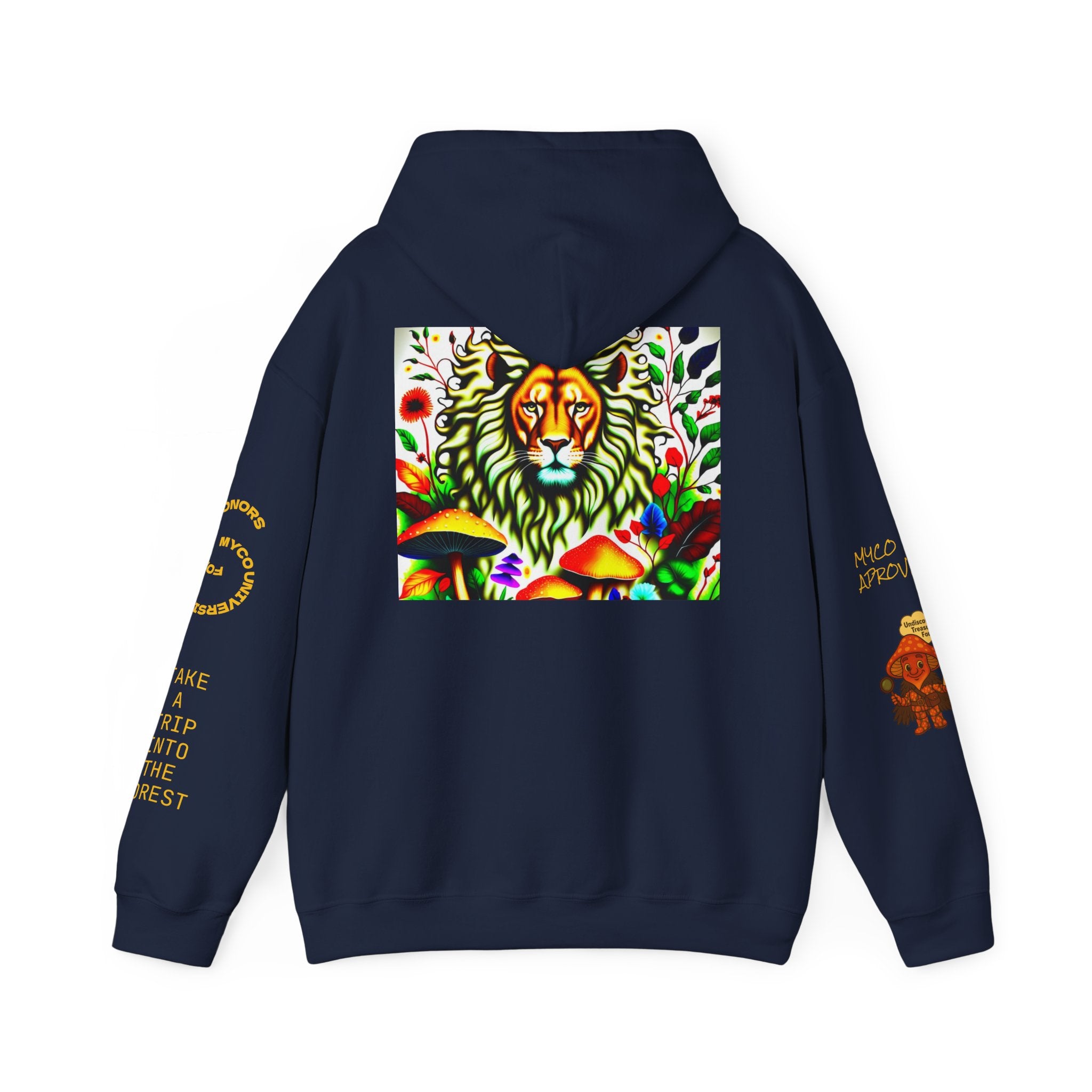 Myco University Lion & Mushroom Hoodie — Psychedelic Lion Graphic Pullover