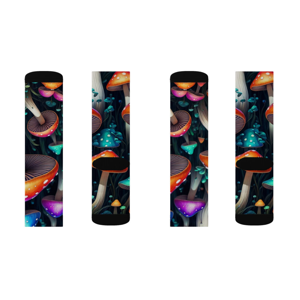 Socks: Psychedelic Mushroom Sublimation Socks — Colorful Fantasy Crew Socks