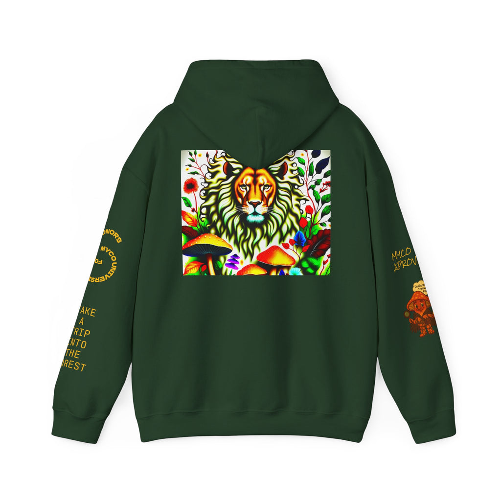 Myco University Lion & Mushroom Hoodie — Psychedelic Lion Graphic Pullover