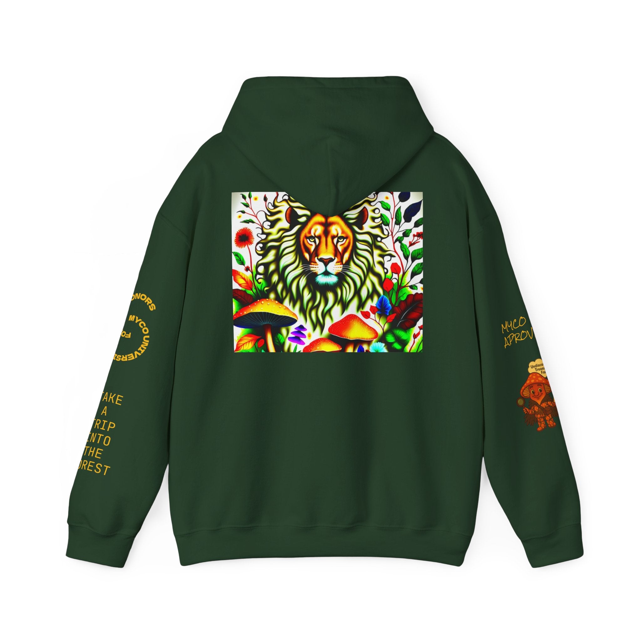 Myco University Lion & Mushroom Hoodie — Psychedelic Lion Graphic Pullover