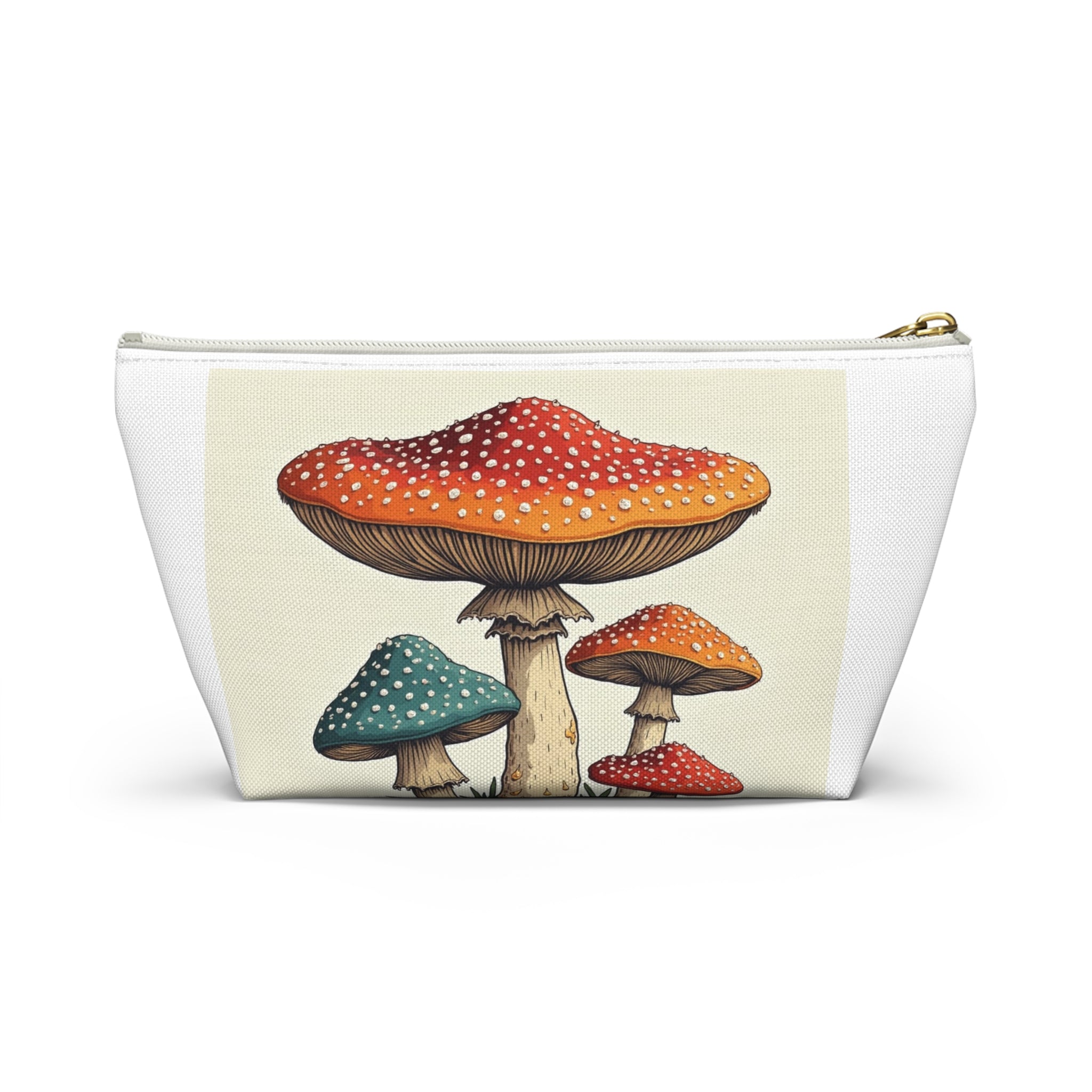 Mushroom Illustration Accessory Pouch — Cute Toadstool Cosmetic Bag