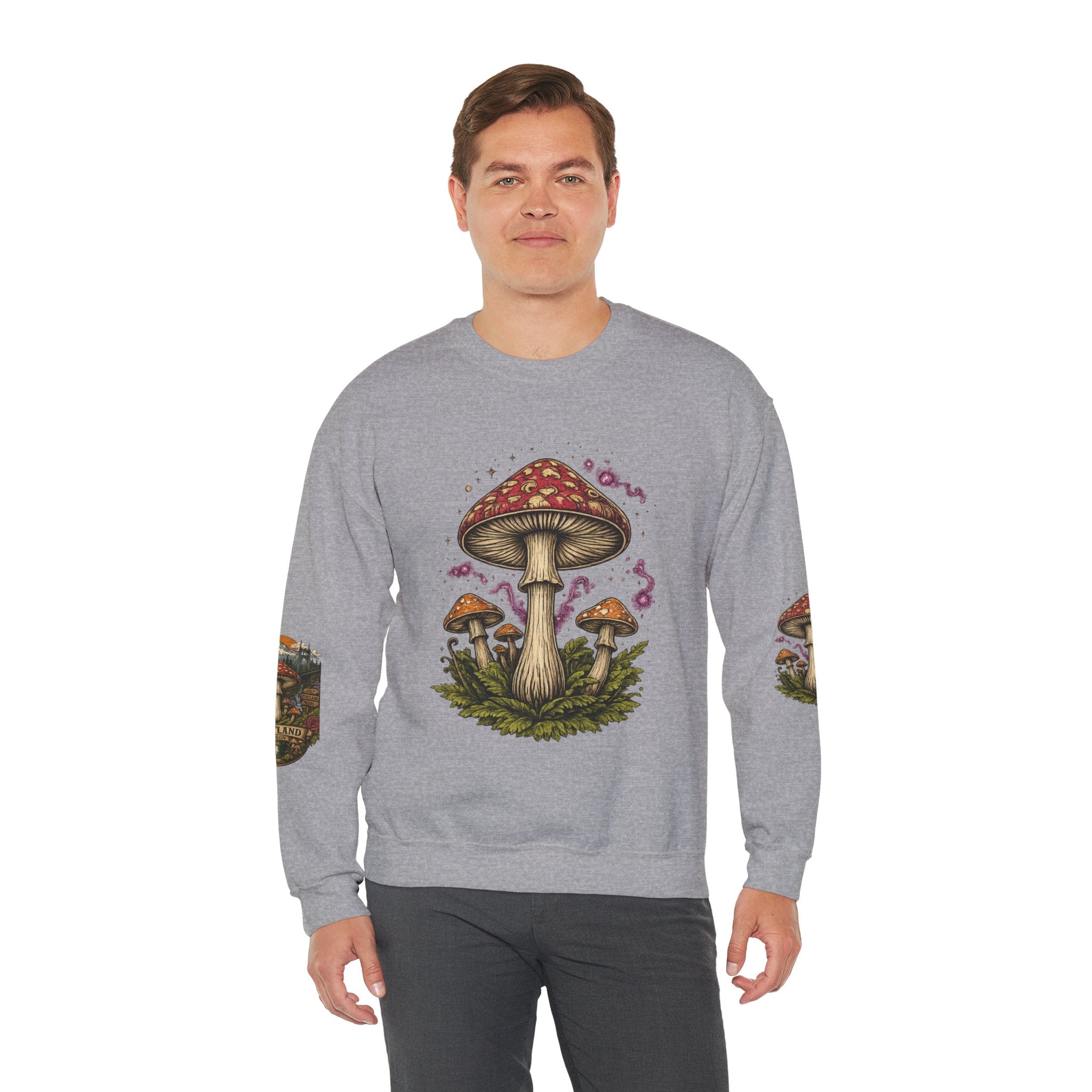 City: Portland Mushroom Crewneck Sweatshirt Vintage Psychedelic Fungi Graphic
