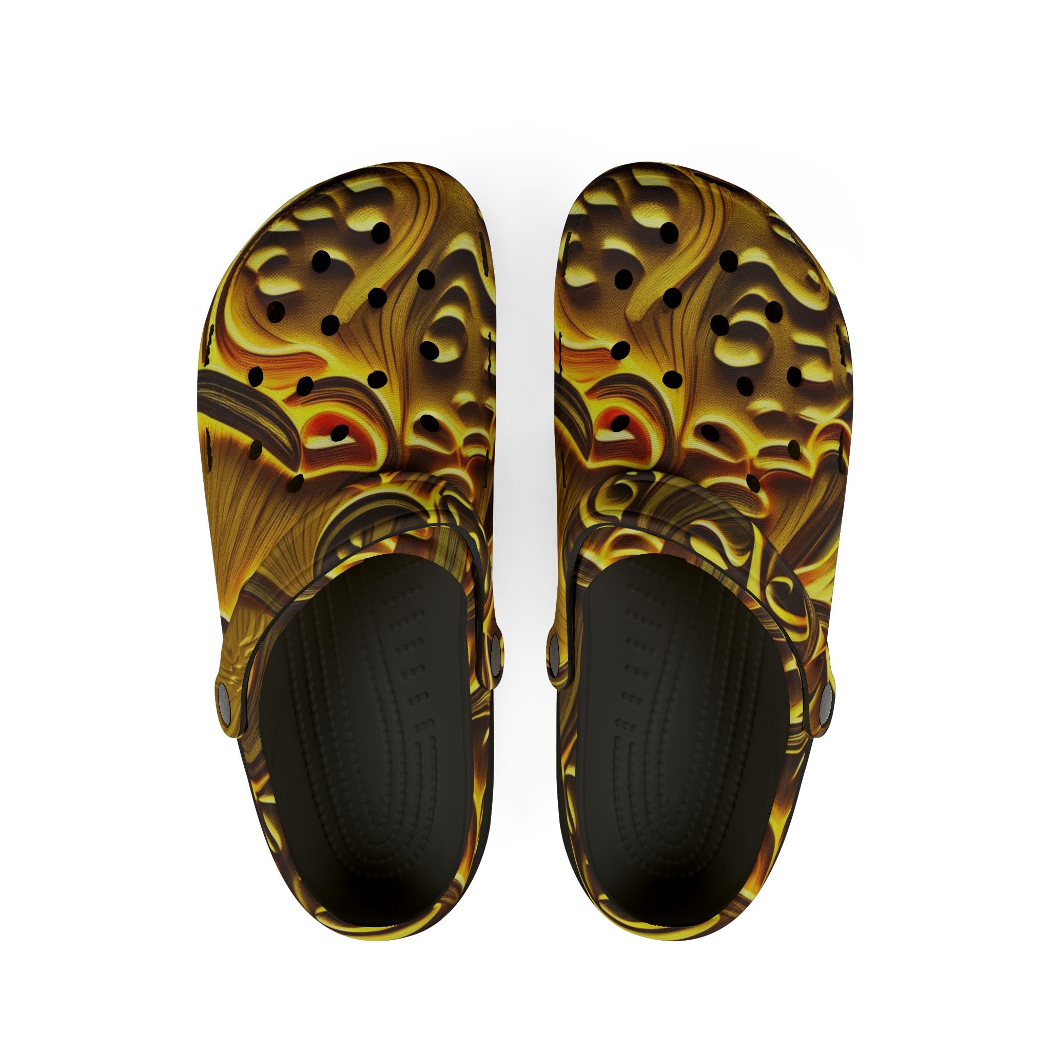 Golden Swirl EVA Foam Clogs — Abstract Metallic Pattern Slip-Ons