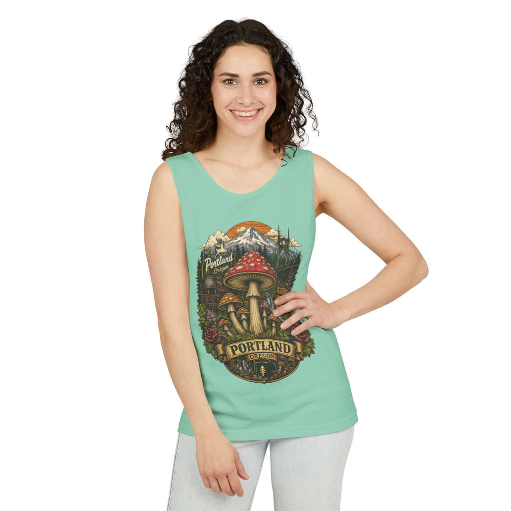 City: Portland Mushroom Tank Top — Vintage Forest Travel Graphic