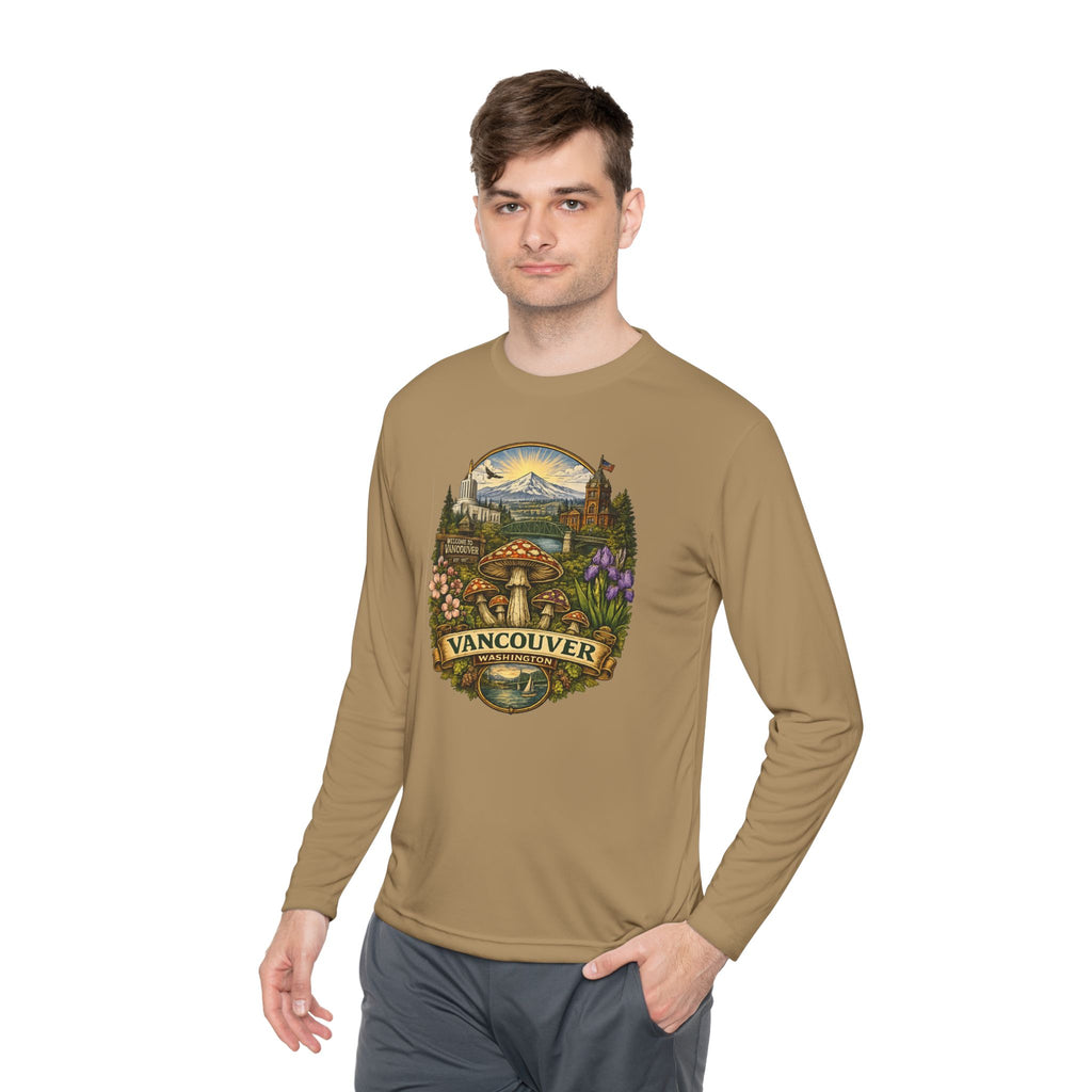 Vancouver Nature Long Sleeve Tee — Scenic Mountains & Mushroom Art