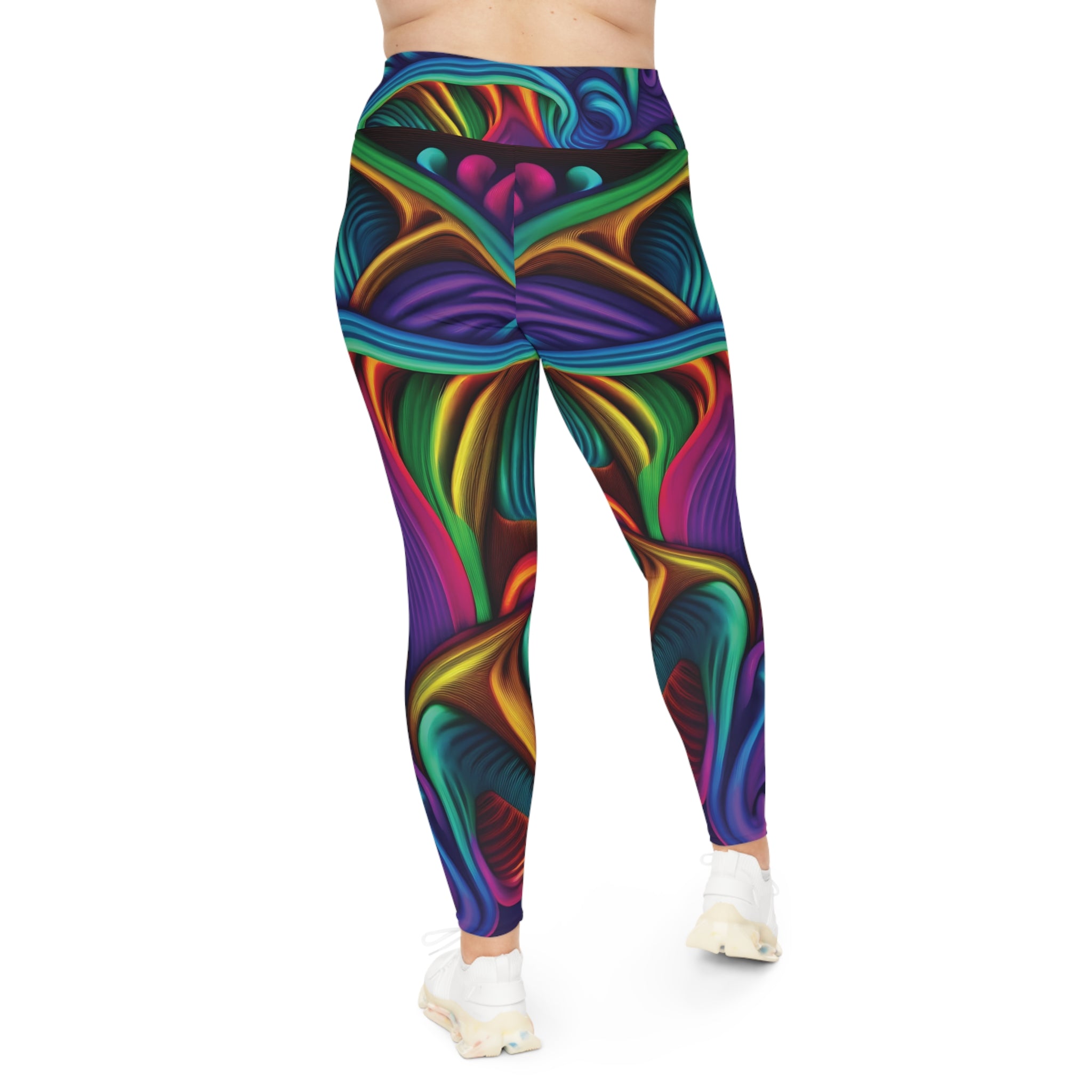 Plus Size Leggings — Psychedelic Rainbow Abstract AOP