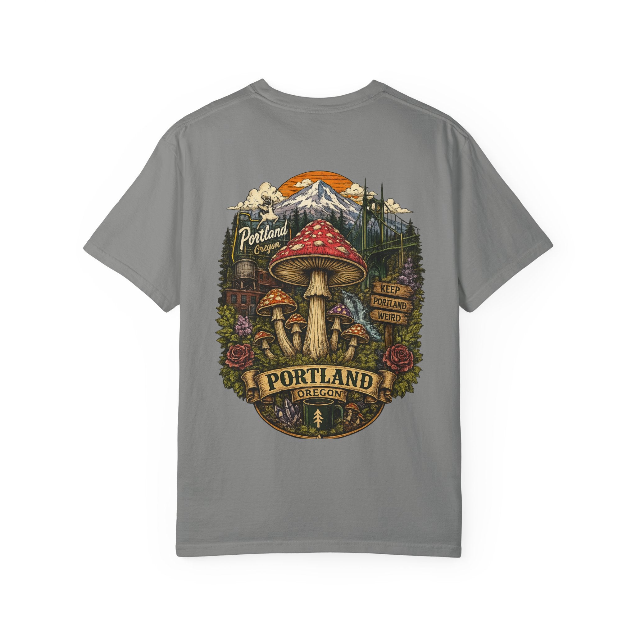 City: Portland Mushroom Graphic T-Shirt — Vintage Forest Amanita Design