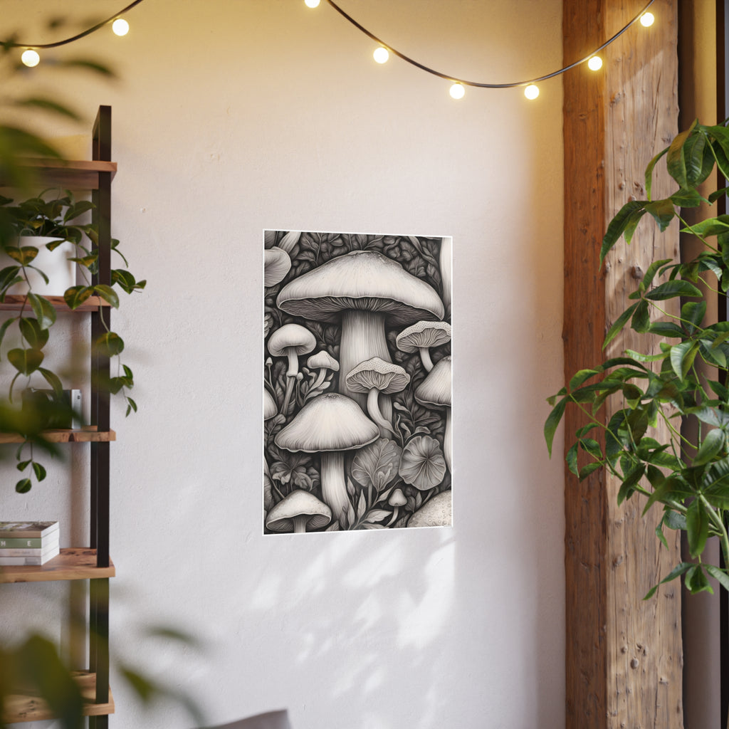 Poster: Mushroom Illustration Poster — Botanical Fungi Art Print
