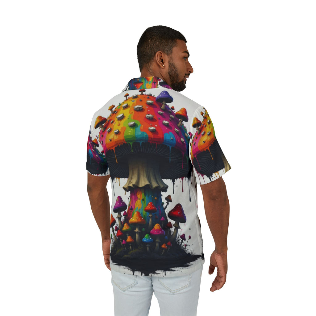 Camisa hawaiana de hongos psicodélicos — Camisa de campamento colorida y psicodélica