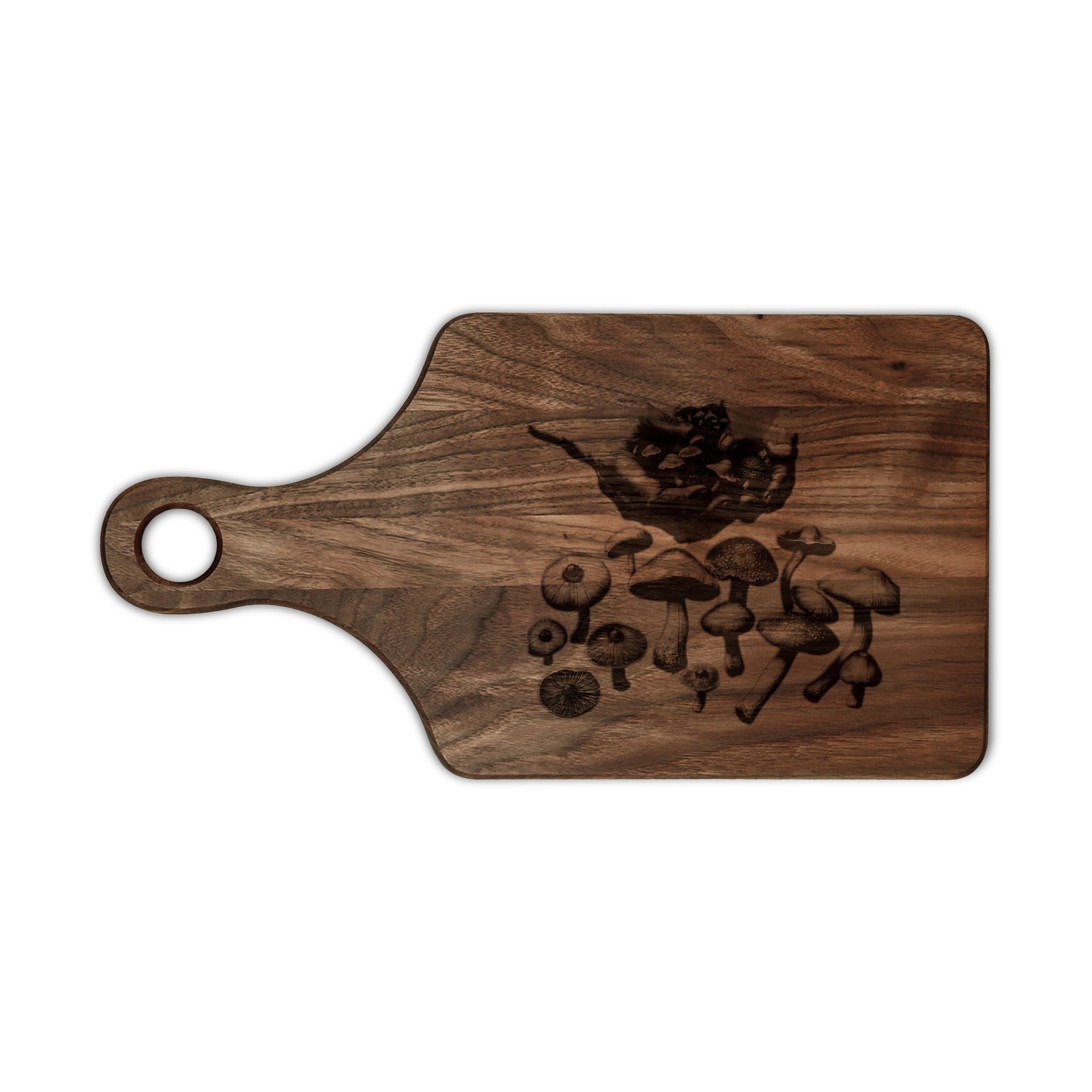 Engraved Mushroom Wooden Cutting Board — Rustic Kitchen Serving & Prep Board