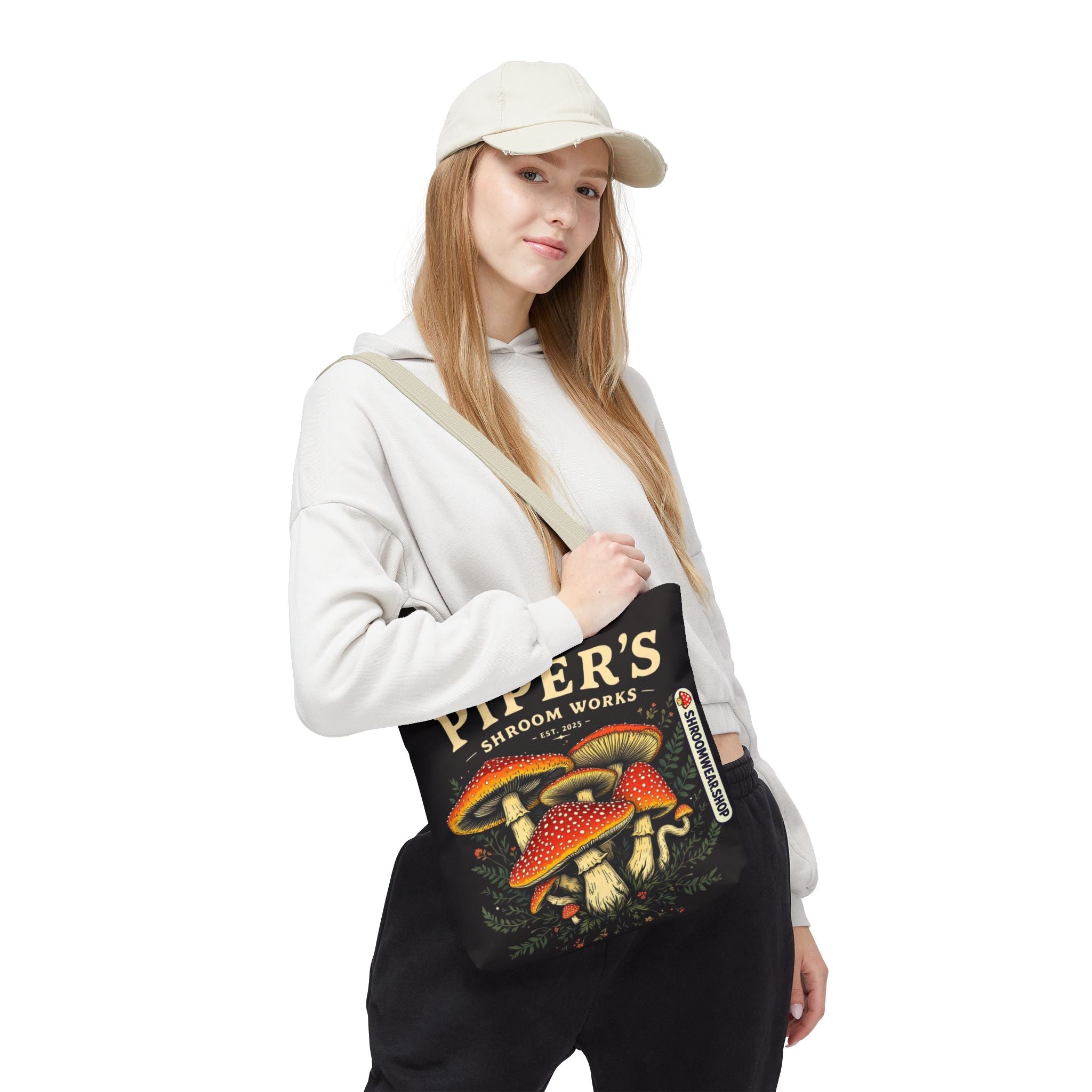 Bag: Mushroom Tote Bag — “Piper’s Shroom Works” Vintage Fungi Market Tote