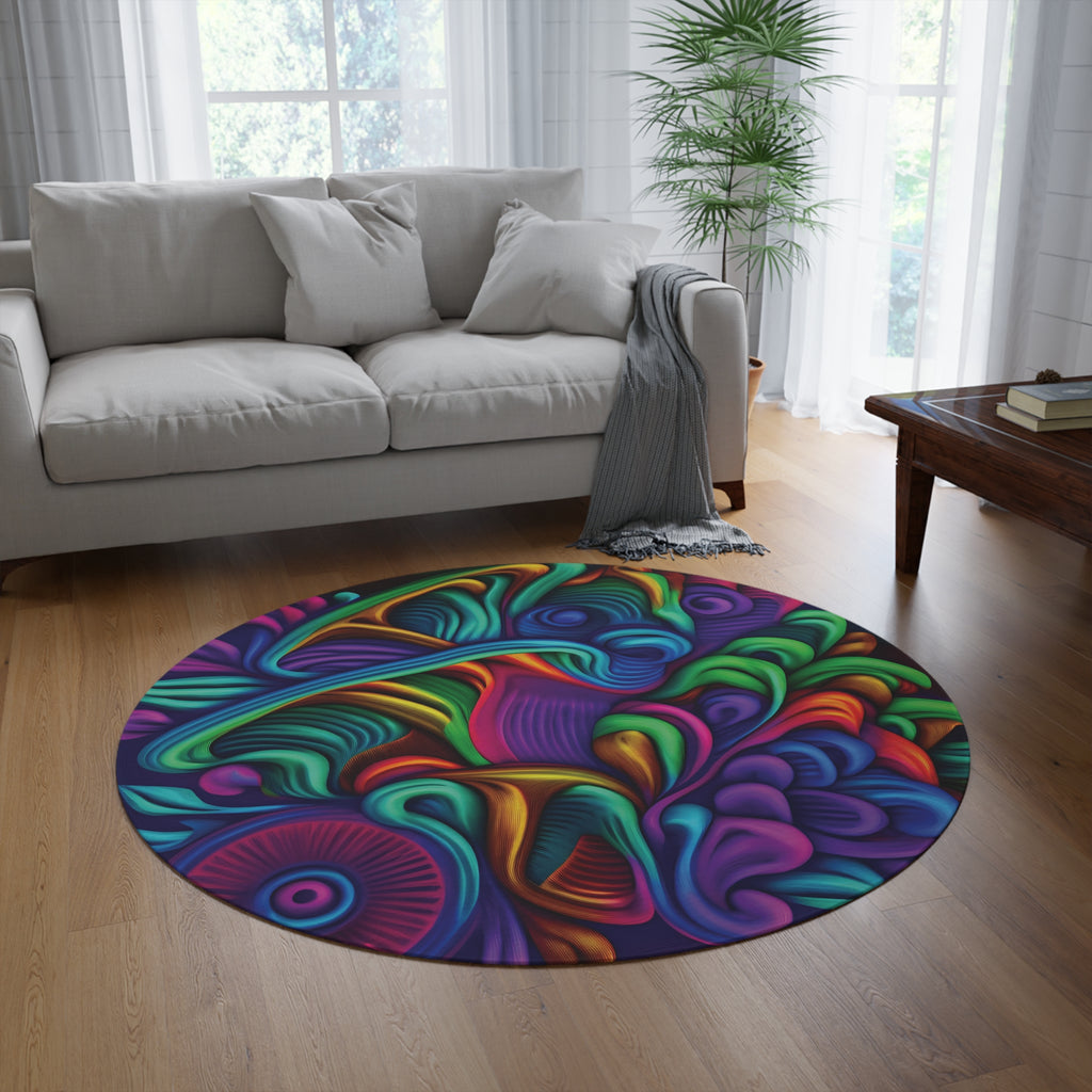 Psychedelic Floral Round Rug