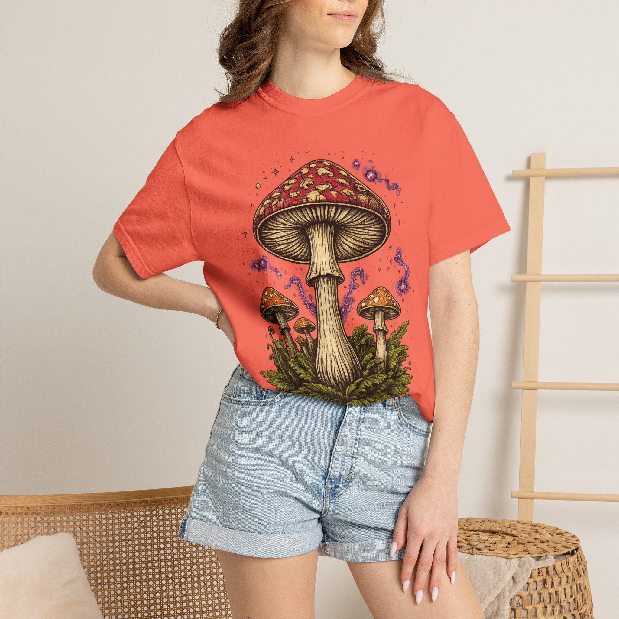 City: Portland Mushroom Graphic T-Shirt — Vintage Forest Amanita Design