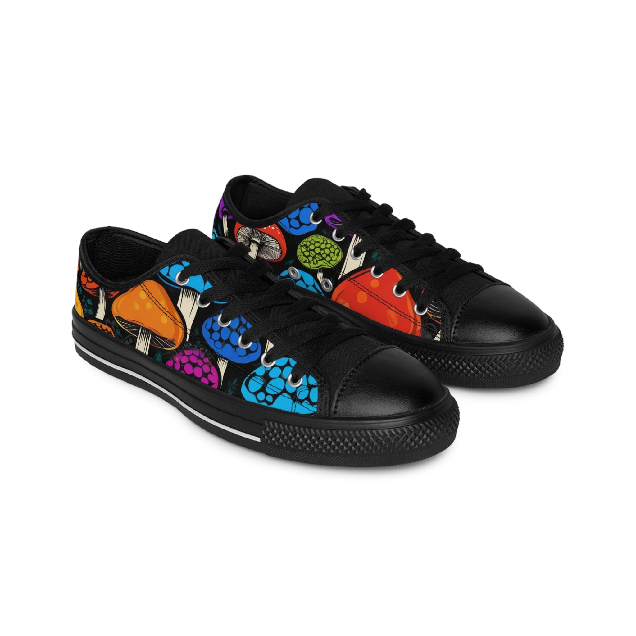 Mushroom Pattern Women's Sneakers — Colorful Psychedelic Fungi Canvas Shoes