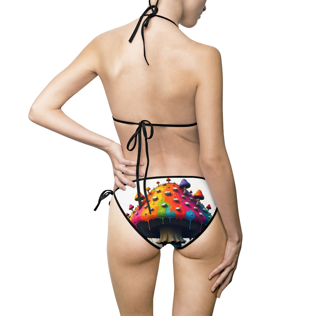 Rainbow Mushroom Bikini — Women's Tie-Side Triangle Swimsuit