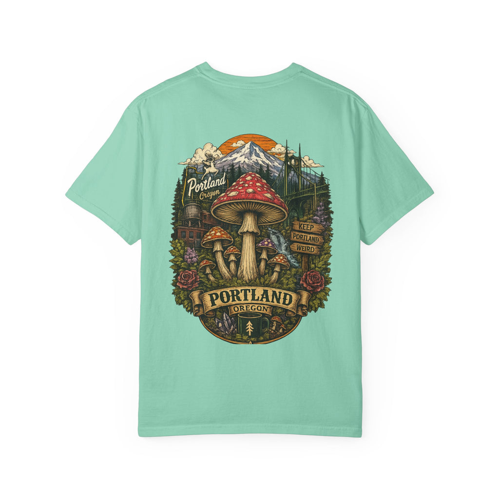 City: Portland Mushroom Graphic T-Shirt — Vintage Forest Amanita Design