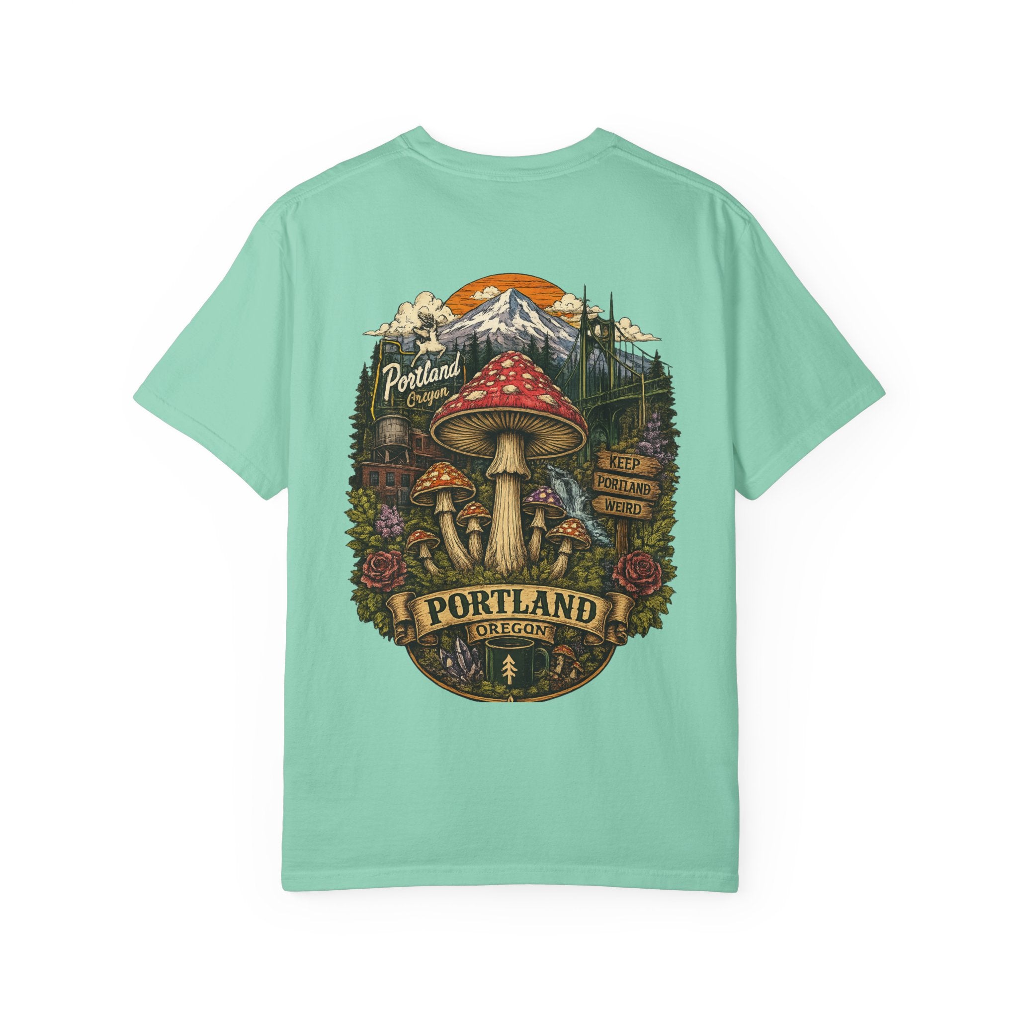 City: Portland Mushroom Graphic T-Shirt — Vintage Forest Amanita Design