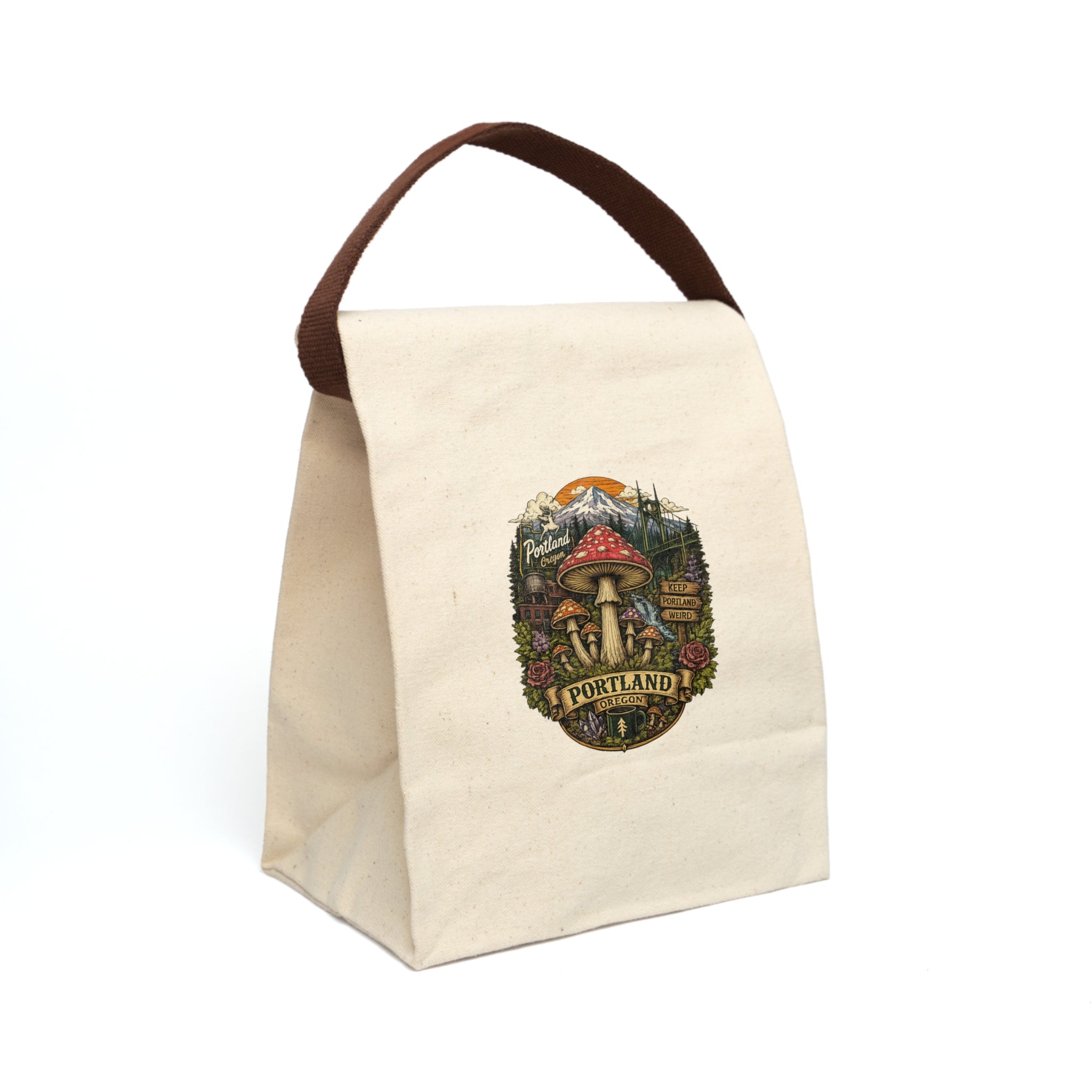 Lunch Bag: Portland Mushroom Canvas Lunch Tote with Strap