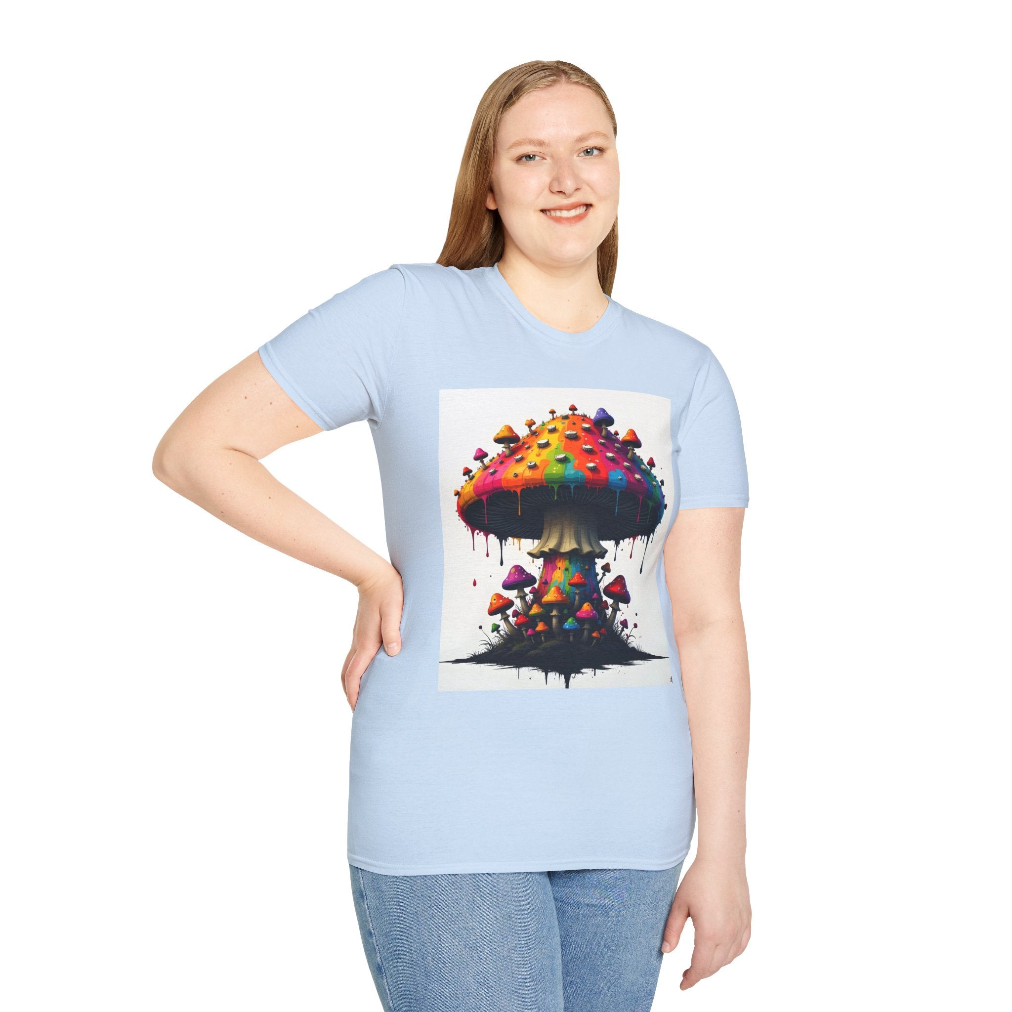 Piper's Shroom Works T-Shirt — Rainbow Drip Mushroom Graphic Tee