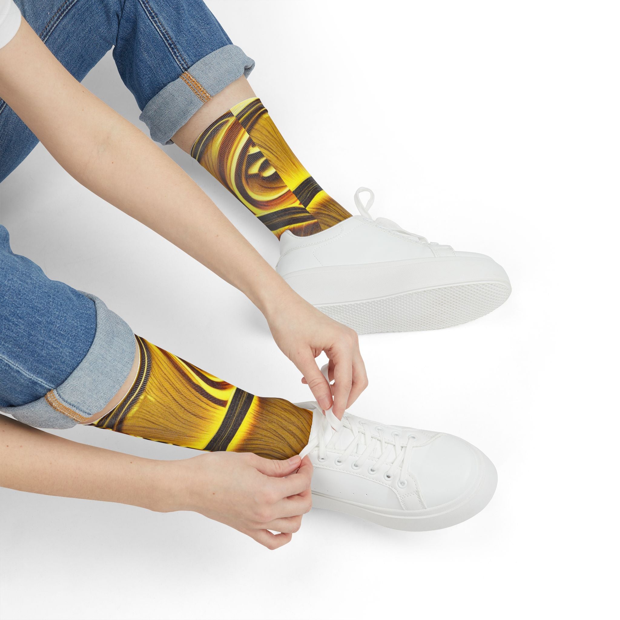 Crew Socks: Golden Mushroom Art Crew Socks