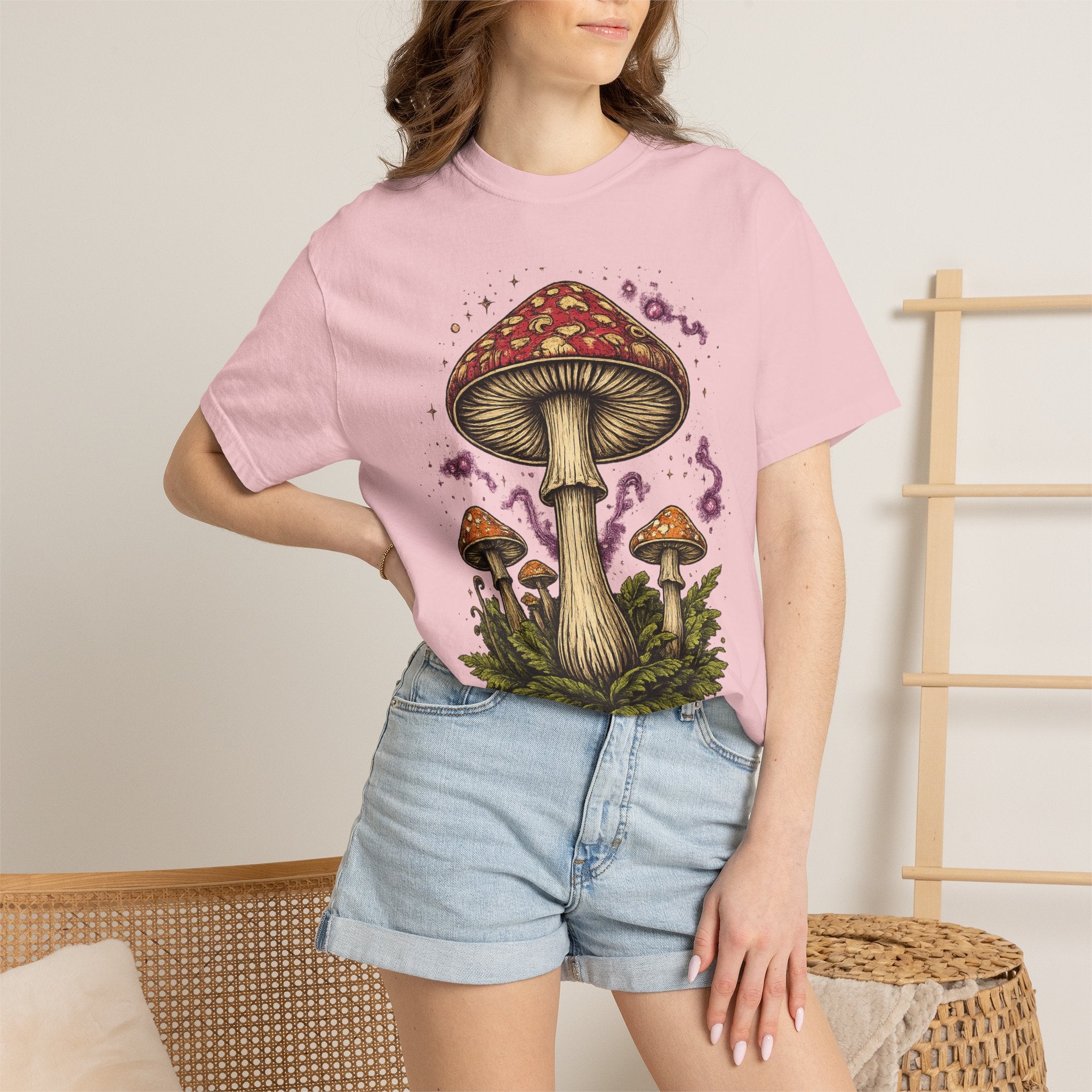 City: Portland Mushroom Graphic T-Shirt — Vintage Forest Amanita Design