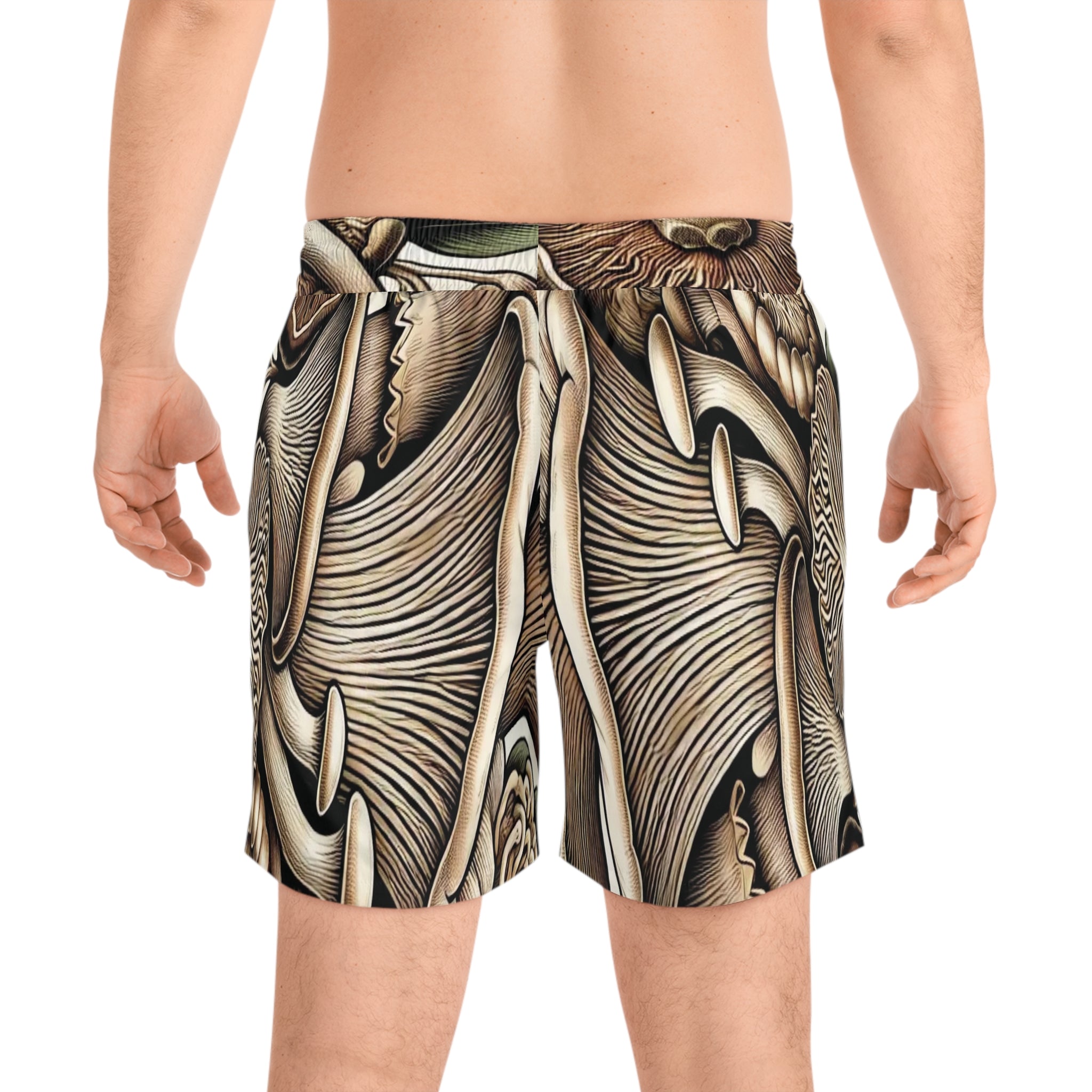 Mushroom Forest Swim Shorts — Botanical Psychedelic Men's Beach Trunks
