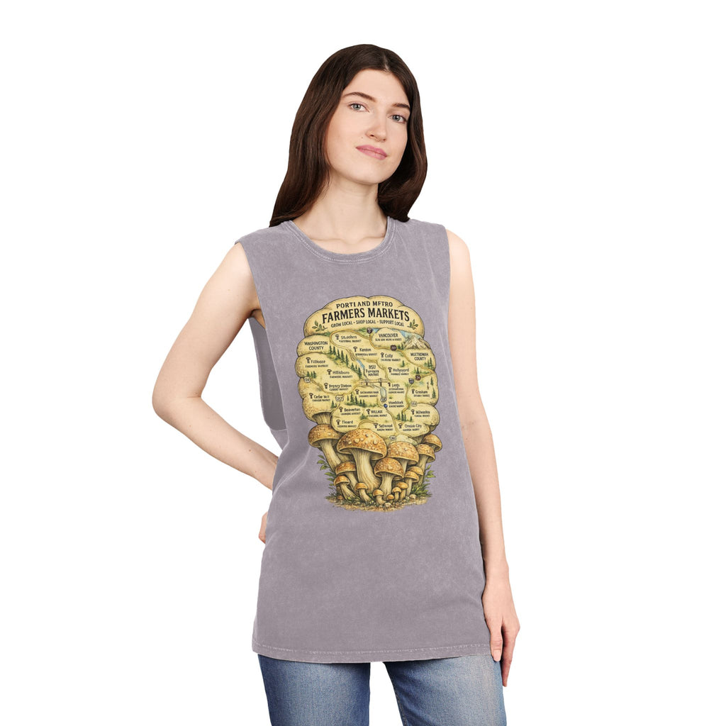 Portland Mushroom Festival Tank — Farmers Markets Map Stonewash Tank