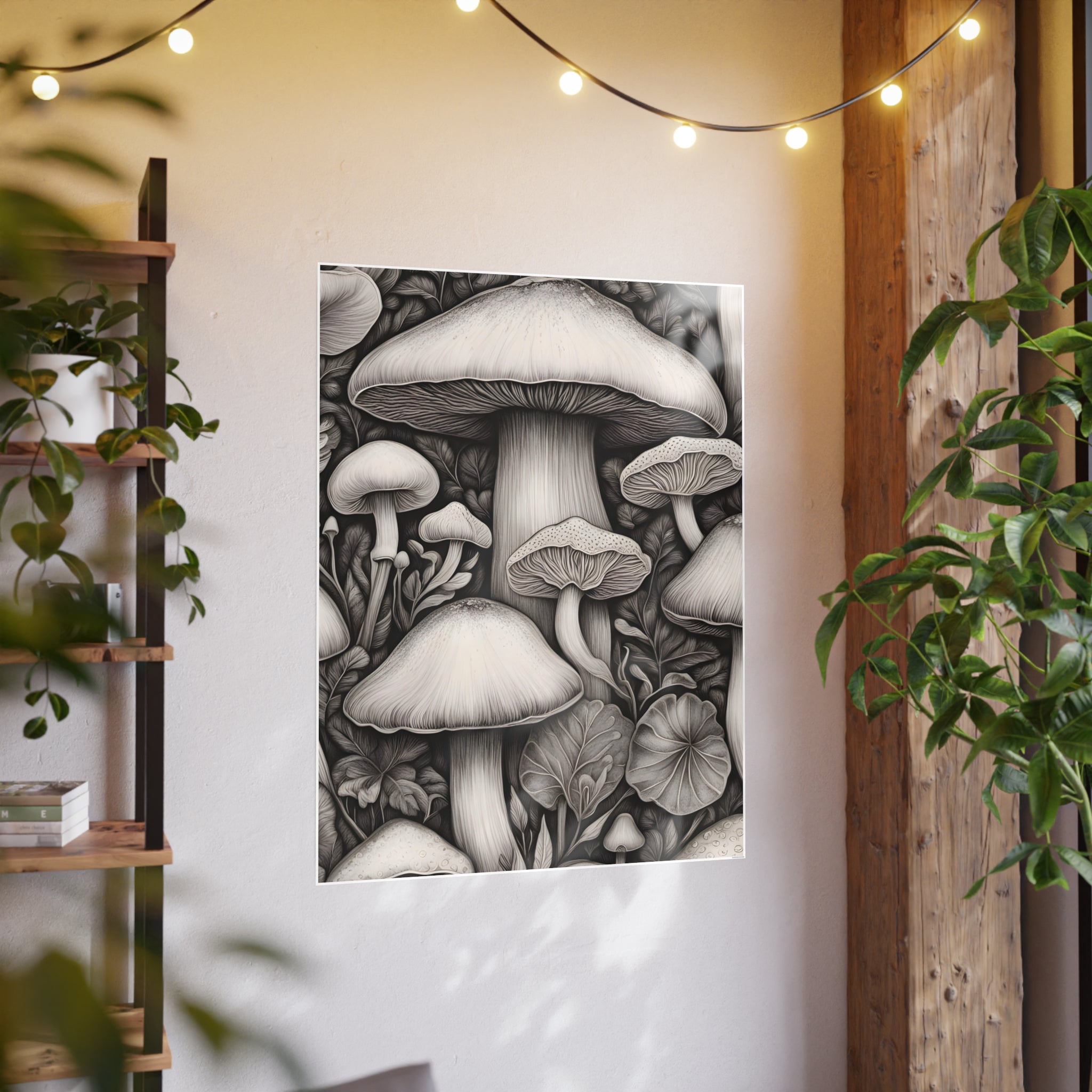 Poster: Mushroom Illustration Poster — Botanical Fungi Art Print