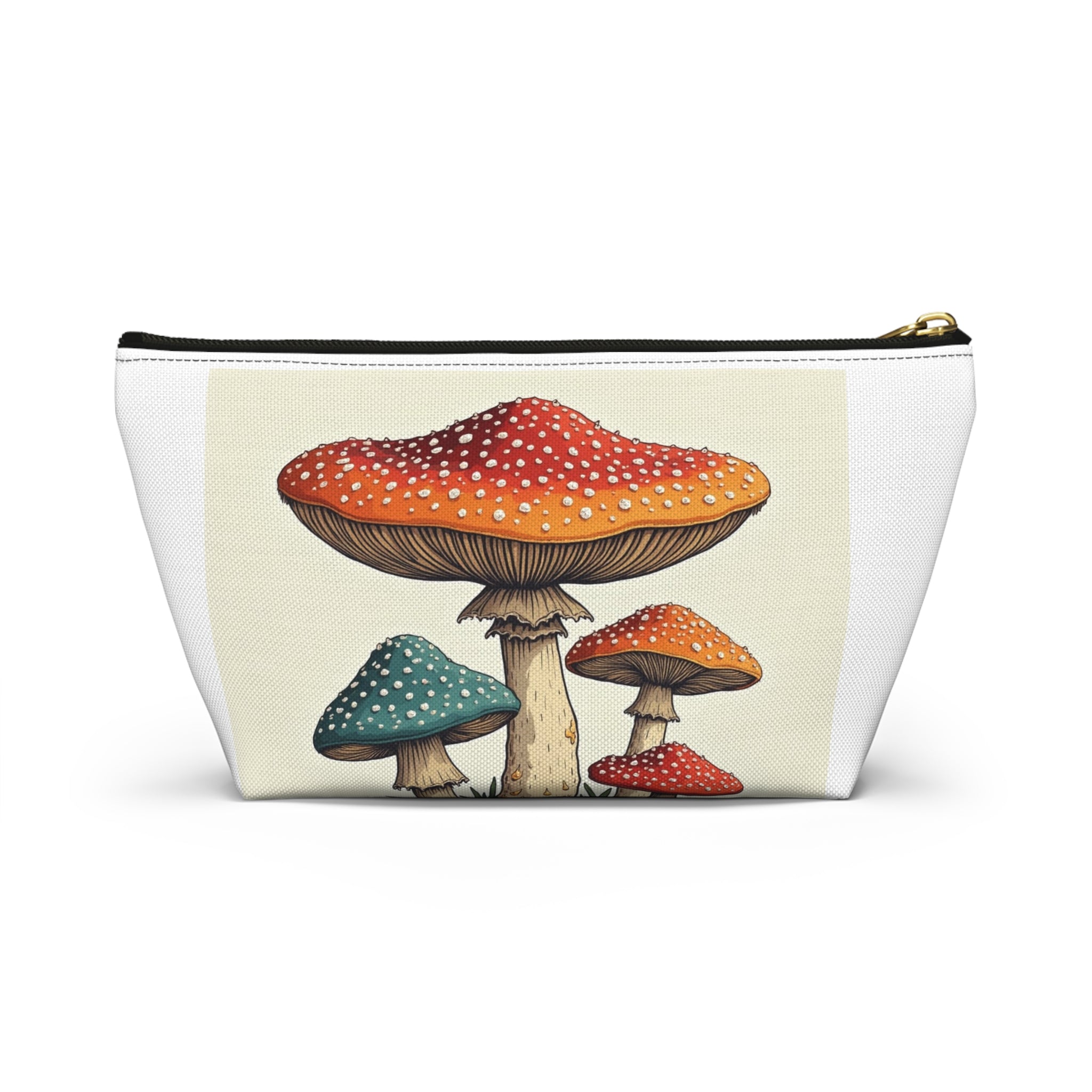 Mushroom Illustration Accessory Pouch — Cute Toadstool Cosmetic Bag