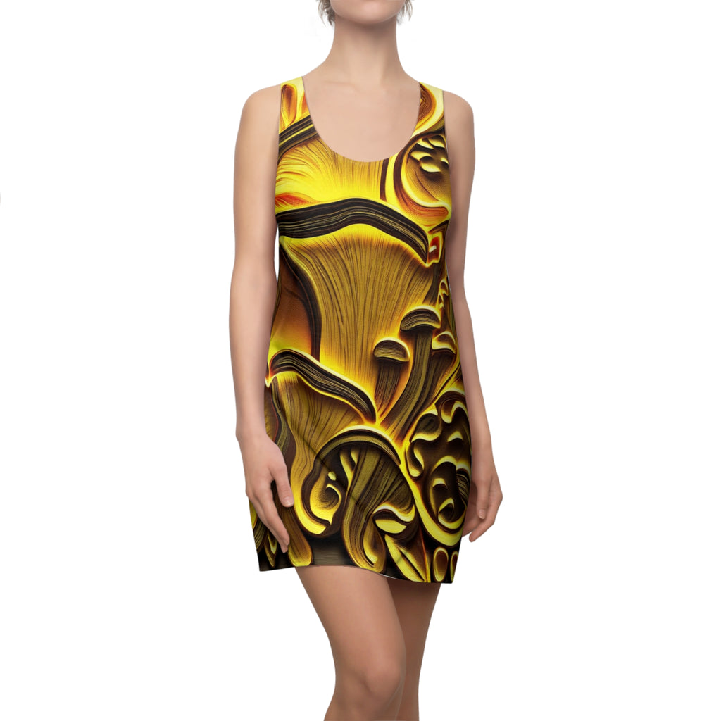 Golden Mushroom Racerback Dress — Psychedelic Fungi Print