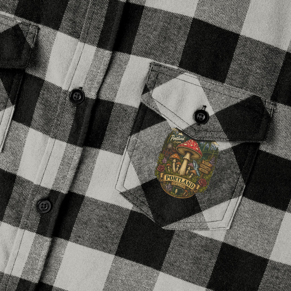 Portland Mushroom Flannel Shirt — Vintage Forest Plaid Button-Up