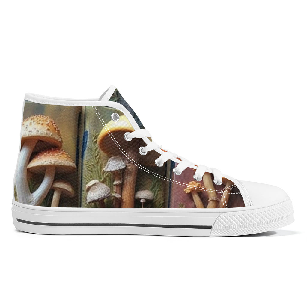 Zapatillas Altas de Lona con Estampado Personalizado de Hongos Naranja Perfectos con Puntos Amarillos