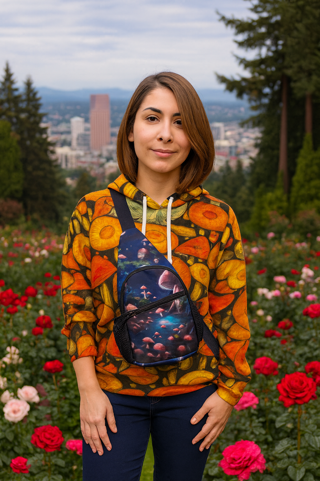 Mushroom Night Chest Sling Bag Your Adventure Awaits