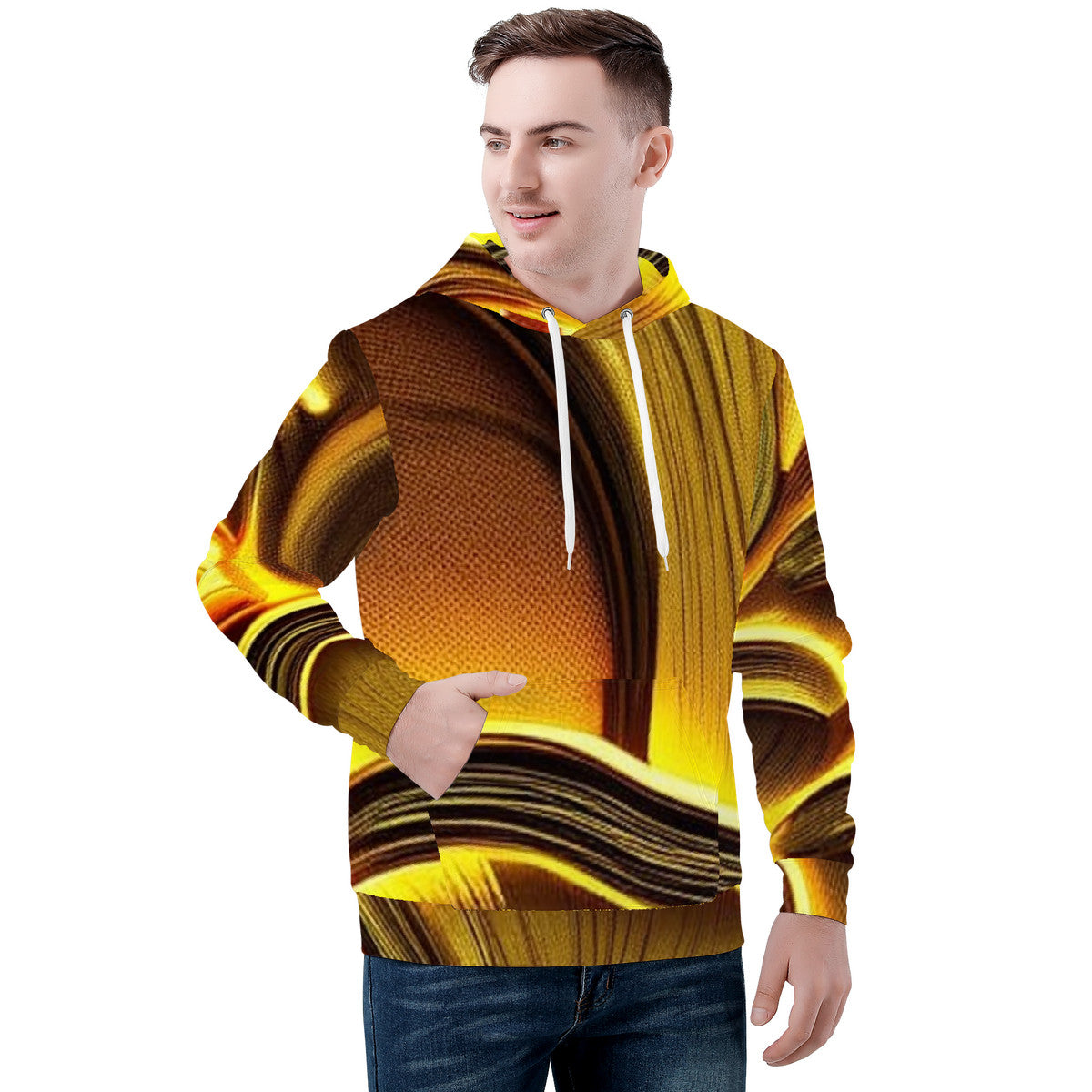 Men's All-Over Golden Custom Design Pull Over Print Hoodie