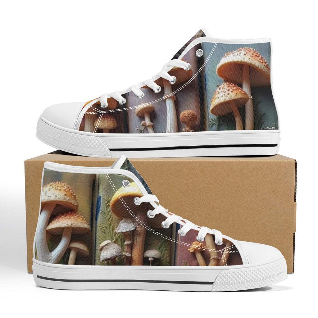 Zapatillas Altas de Lona con Estampado Personalizado de Hongos Naranja Perfectos con Puntos Amarillos