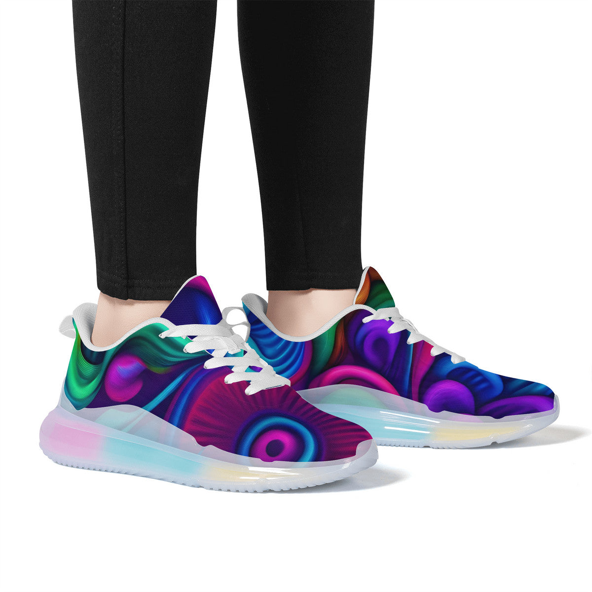 Custom Mushroom Print Women's Rainbow Atmospheric Cushion Running Shoes