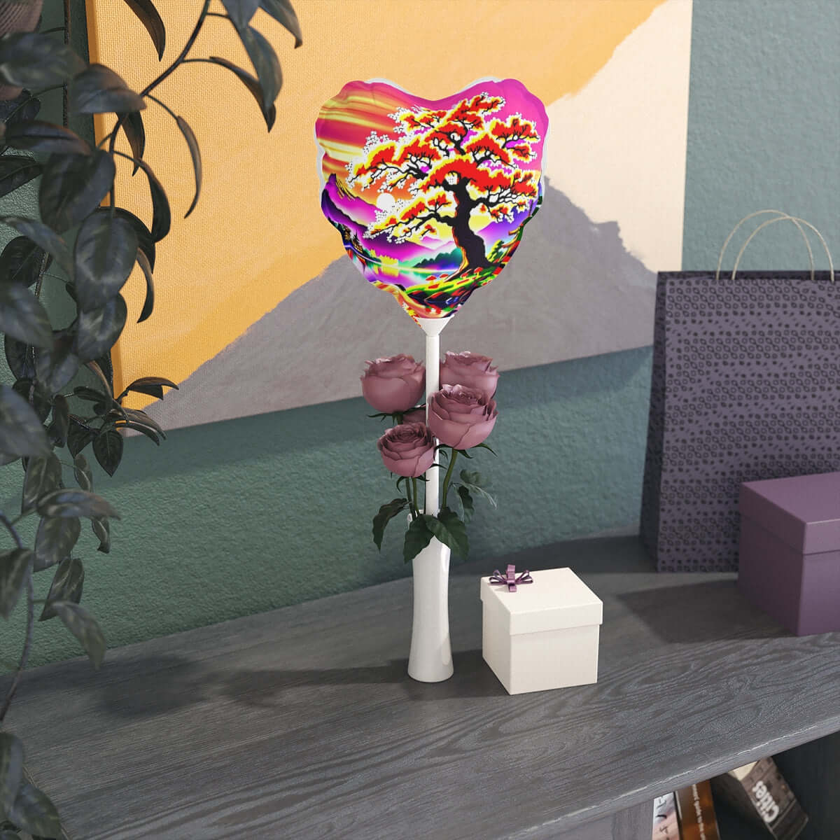 Vibrant Sunset Tree Heart Balloon – 6" Colorful Party & Gift Balloon