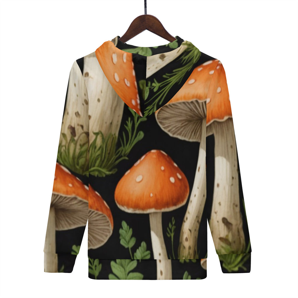Men's All Over Print Zip Custom Mushroom Print Hoodie