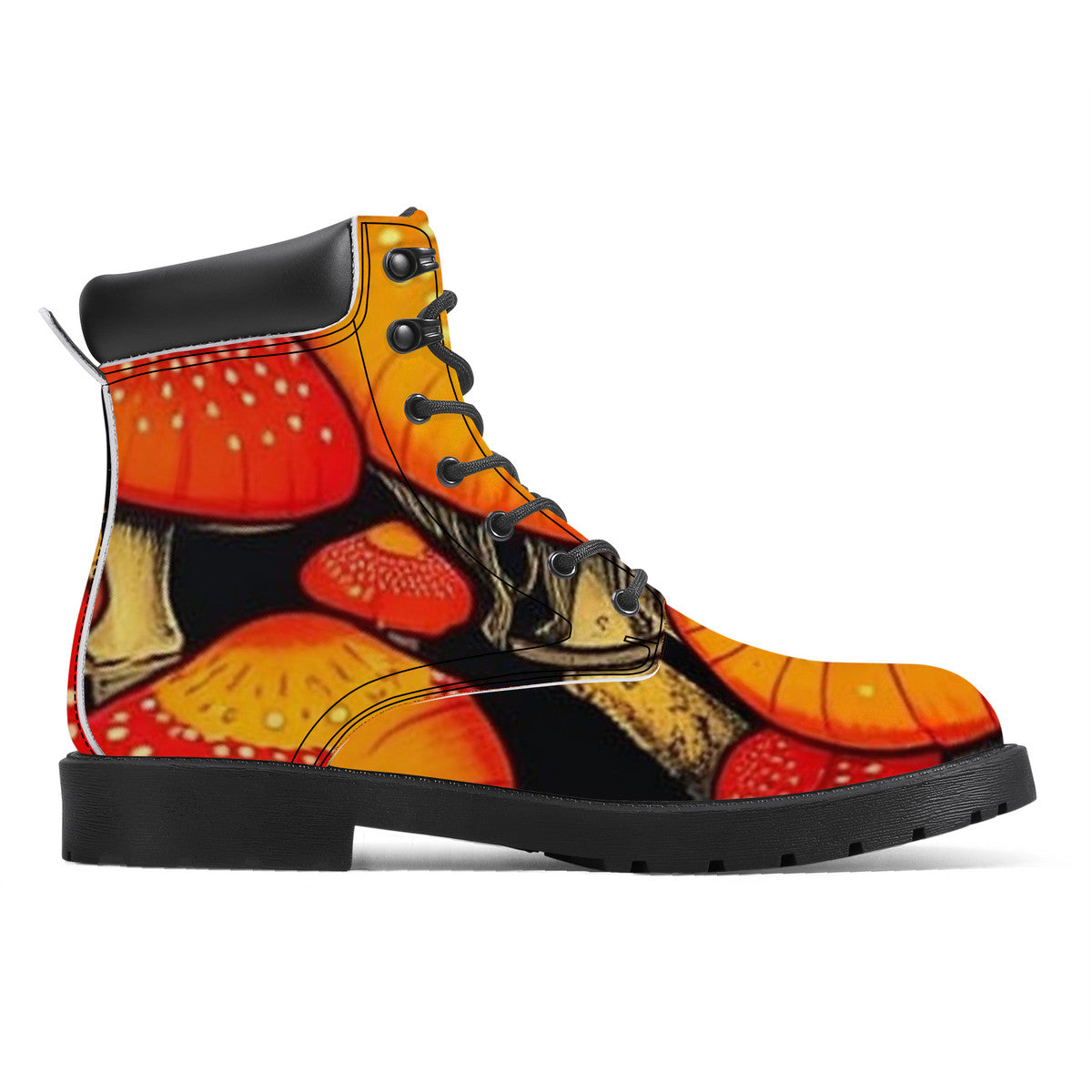 Colorful Mushroom Custom Print Synthetic Leather Boots - Vegan Waterproof All-Season Boots