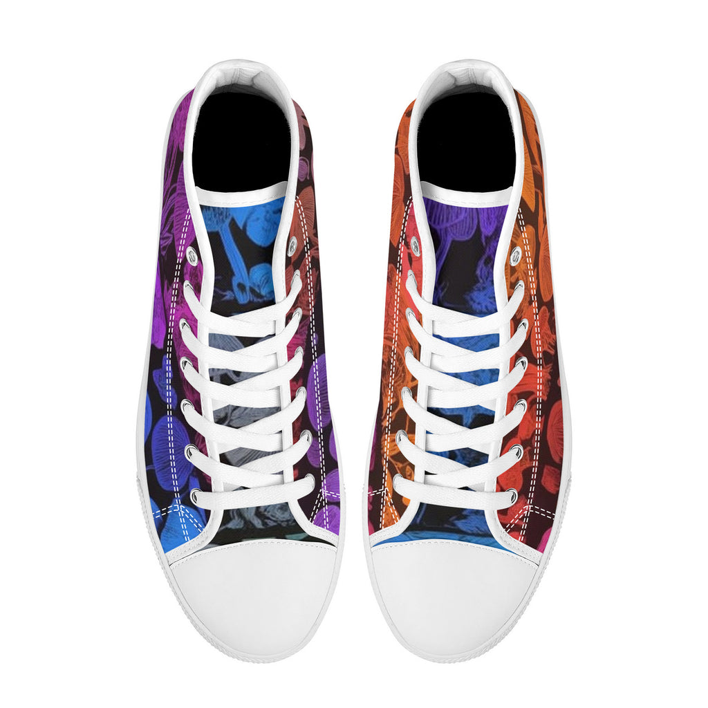 Rainbow Custom Mushrooms High-Top Canvas Shoes
