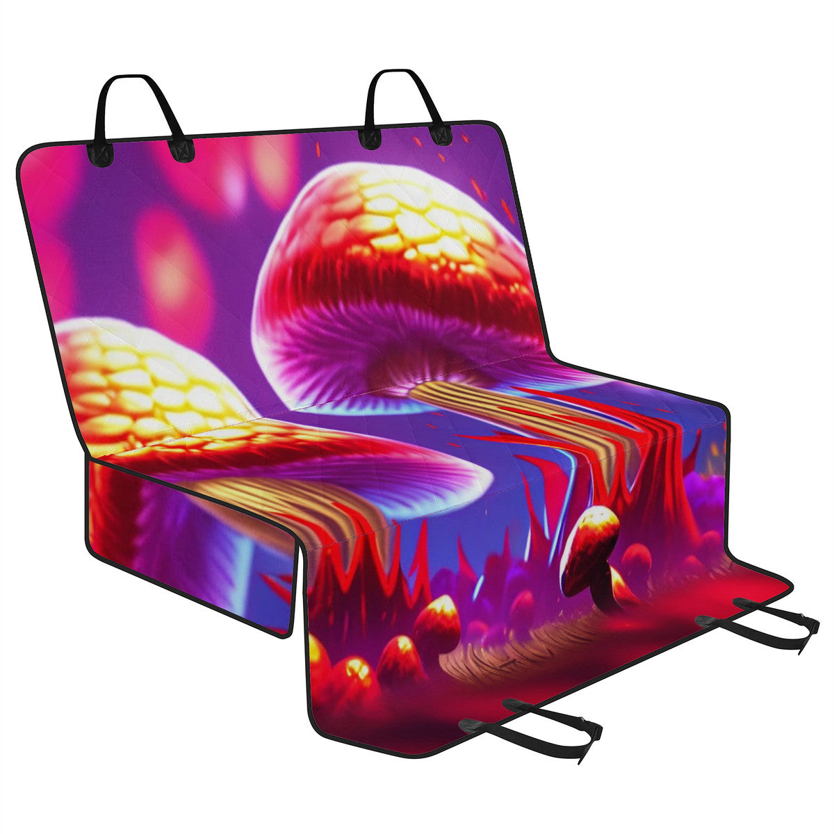 Custom Mushroom Print for Back Car Seat Pet Seat Covers Purple, Red, Yellow