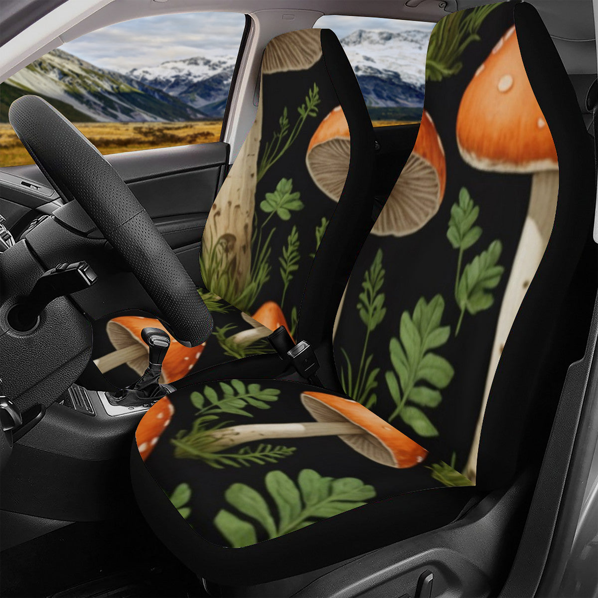Orange & Yellow Spotted Mushrooms of the Garden Custom Prints Car Seat Cover Set