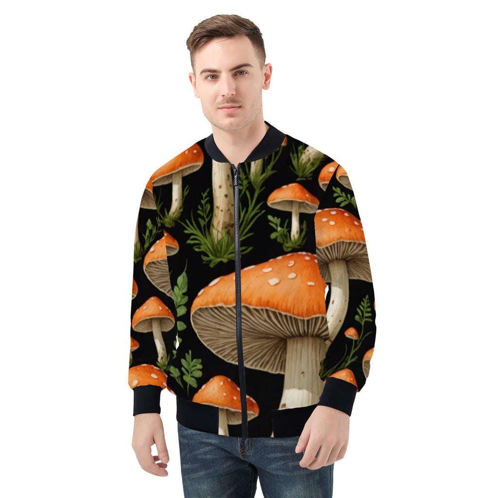 Chaqueta estilo aviador con estampado personalizado "Hongo del Jardín" para hombre - Estampado de poliéster de primera calidad