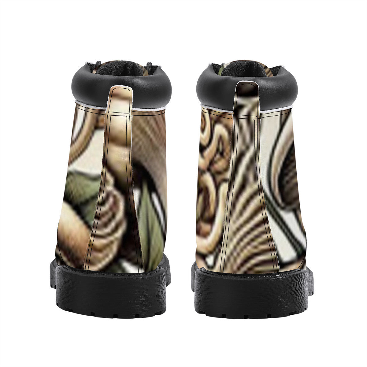 Earth Tones Custom Design Mushroom Print Synthetic Leather Boots - Vegan Waterproof All-Season Boots