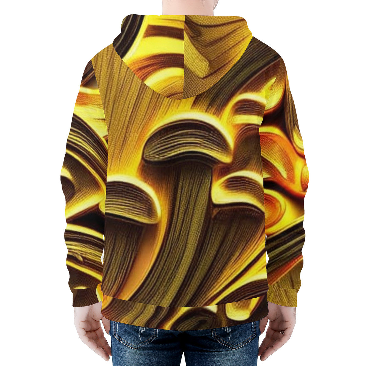 Men's All-Over Custom Design Golden Mushroom Print Zip Hoodie