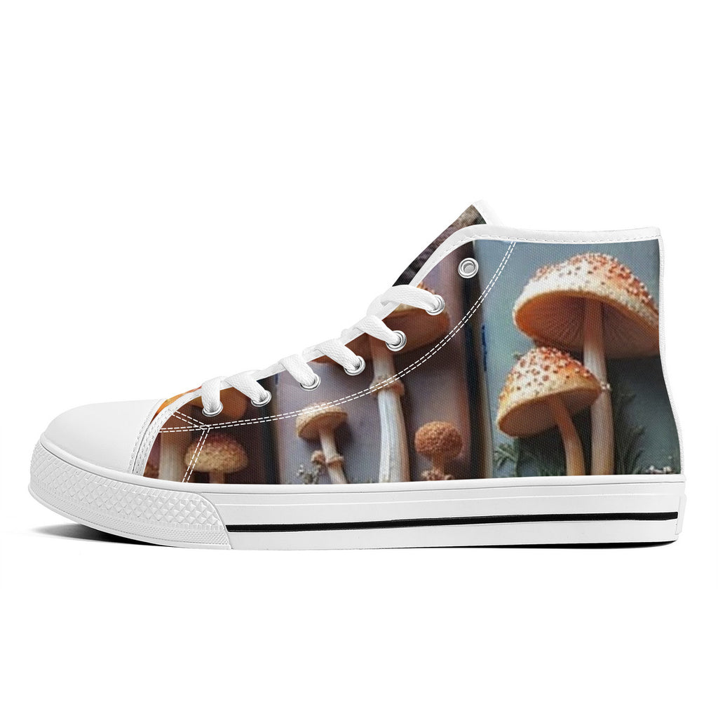 Zapatillas Altas de Lona con Estampado Personalizado de Hongos Naranja Perfectos con Puntos Amarillos